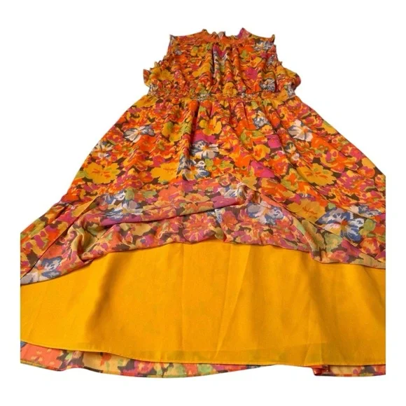 J Crew Smocked Waist Ruffle Sleeveless Maxi Flowy Orange Sunset Floral XXL NWOT - Picture 8 of 16